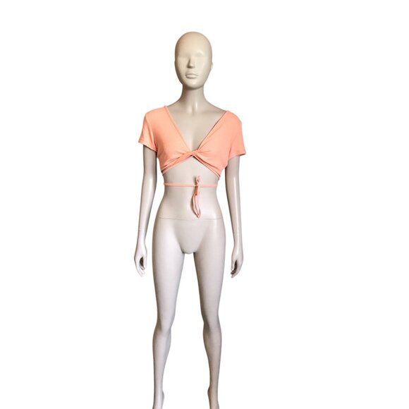NWT White Fox Orange Ribbed Short Sleeve Crop Top - Picture 1 of 5